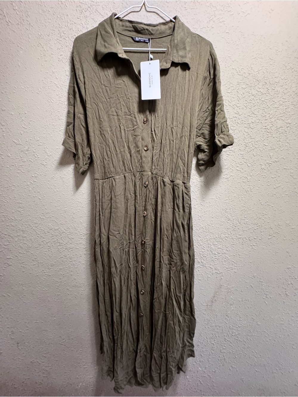 BloomChic Olive Button-Front Midi Dress